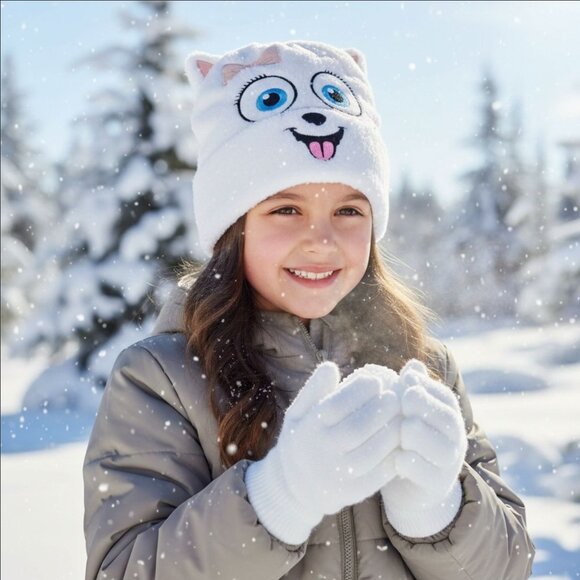 The Secret Life Of Pets ✦ Gidget Winter Set ✦ Kids White Hat & Gloves Snow Gear - Picture 1 of 9